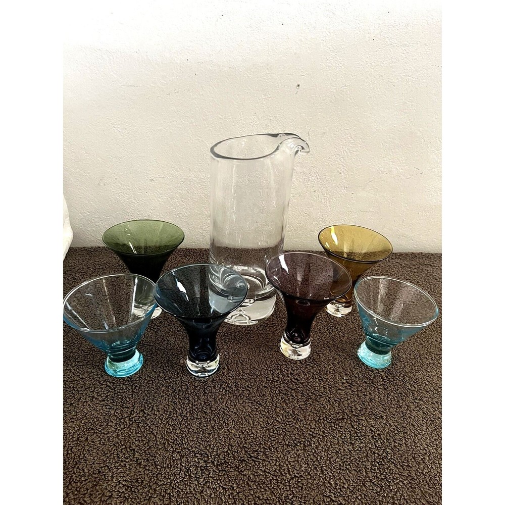 Artland Mini Martini Stemless Glass Cocktail Controlled Bubble Base Pitcher Set